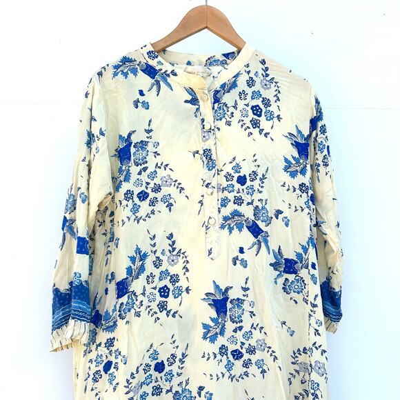 Natalie Martin Isobel Maxi Dress Posey Blue Slits Rayon Small Boho Cream - Picture 6 of 11